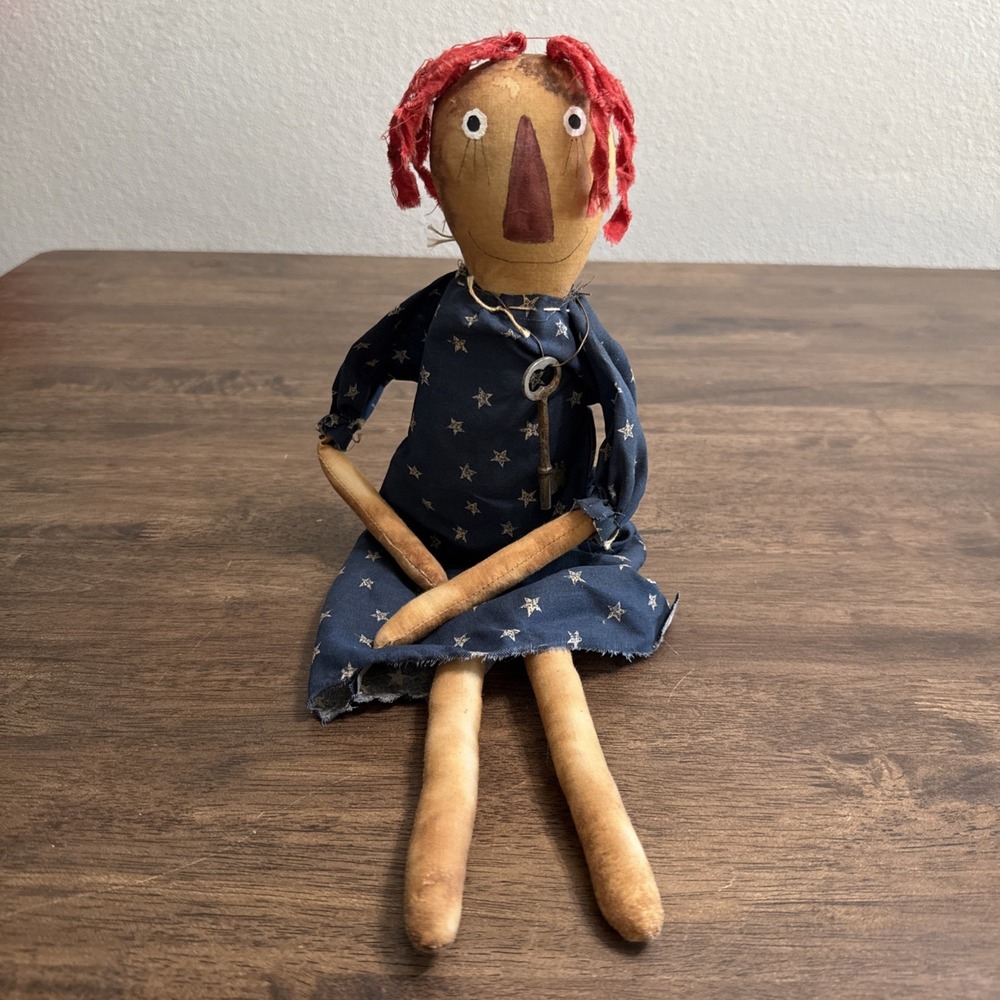 Handmade 16" Raggedy Ann Primitive Folk Art Americana Patriotic Stars Cloth Doll